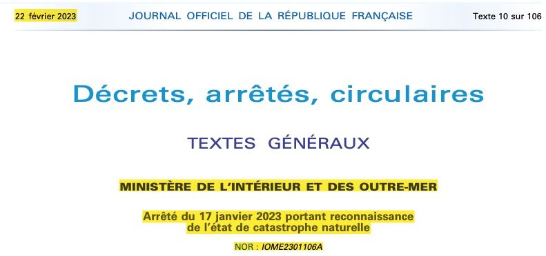 Sècheresse 2021 – Journal officiel du 22 février 2023 – Leucate reconnue en état de catastrophe naturelle