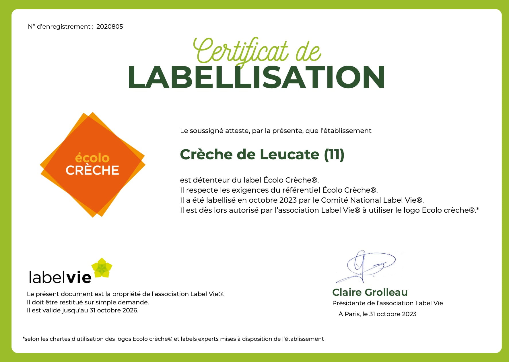 label eco creche leucate Mairie de Leucate